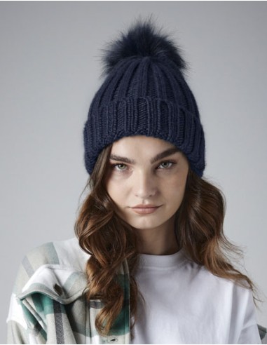 BEE-B413-Verbier Faux Fur Pop Pom Chunky Beanie